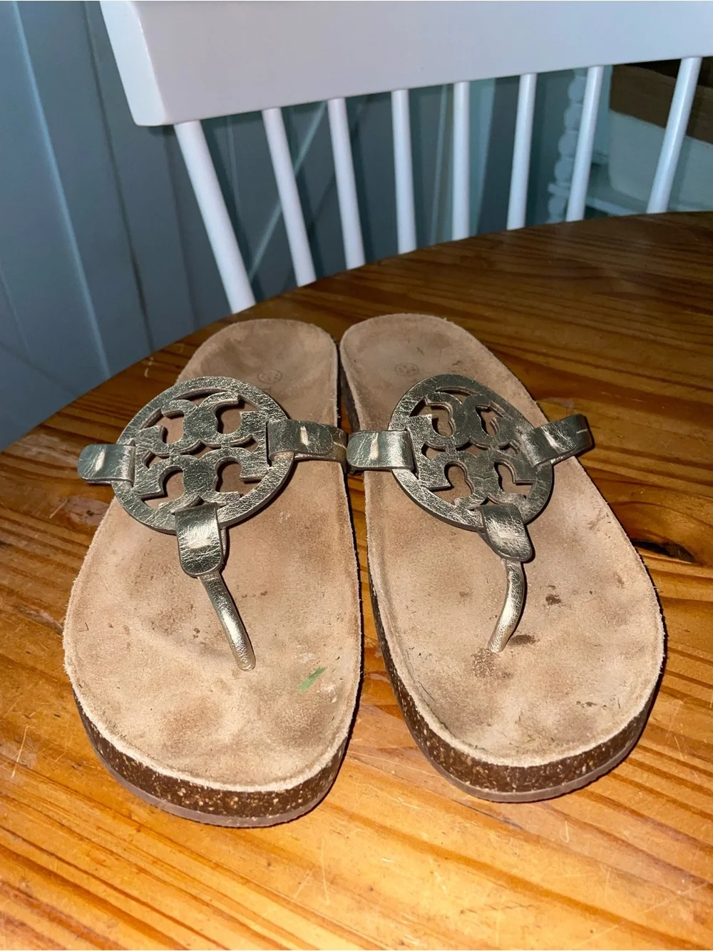 Tory Burch Miller Cloud Metallic Thong Sandals 9.5
